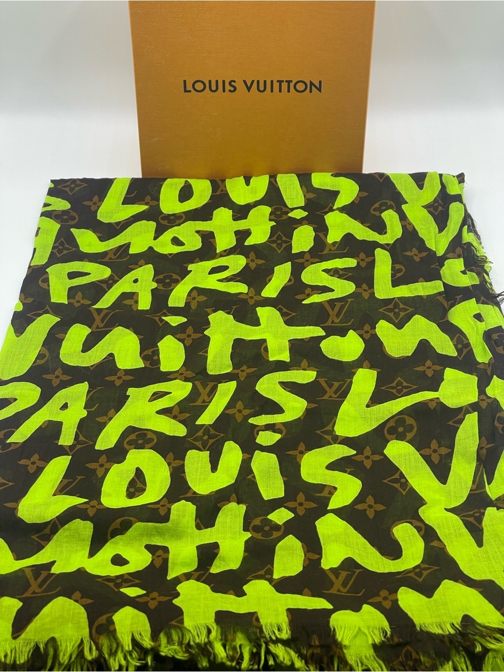 Louis Vuitton x Stephen Sprouse Graffiti Neon Green Monogram Scarf Stole Wrap